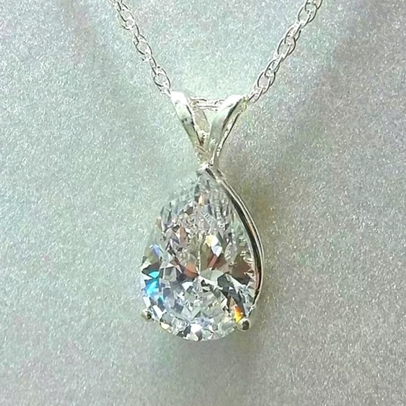 Silver Plated Teardrop Gemstone Zircon Pendant - Picture 1 of 4